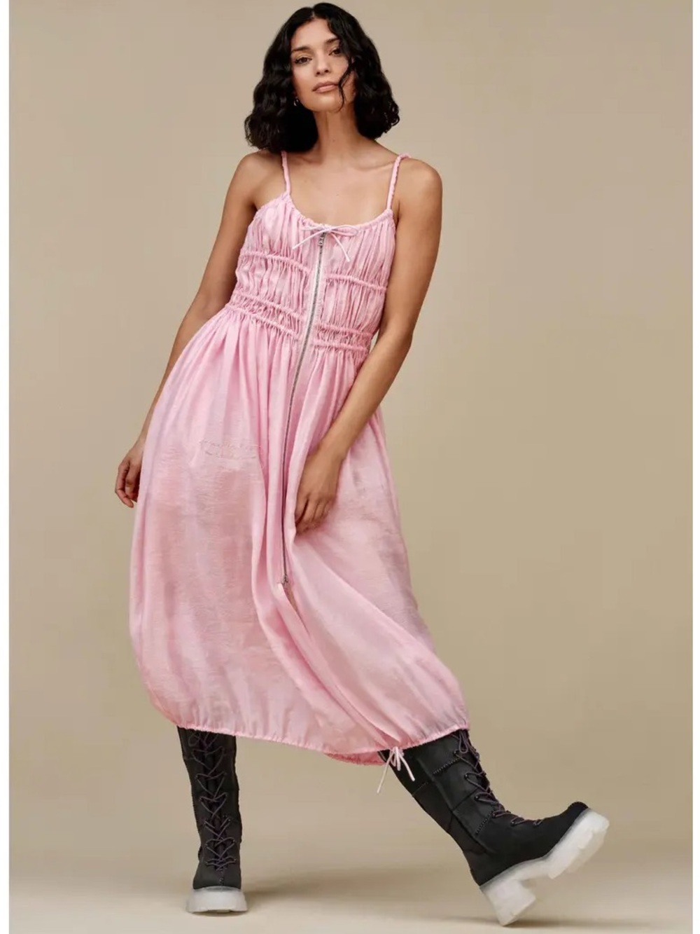 UGG Pale Pink Ruched Spaghetti-Strap Midi Dress NWT
